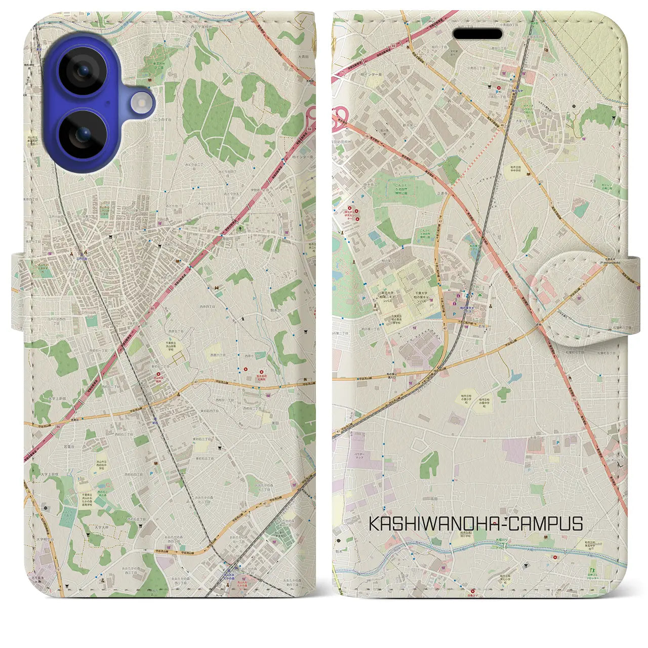 【柏の葉キャンパス(千葉県)】地図柄iPhoneケース(手帳タイプ)ナチュラル・iPhone 16 Pro Max 用