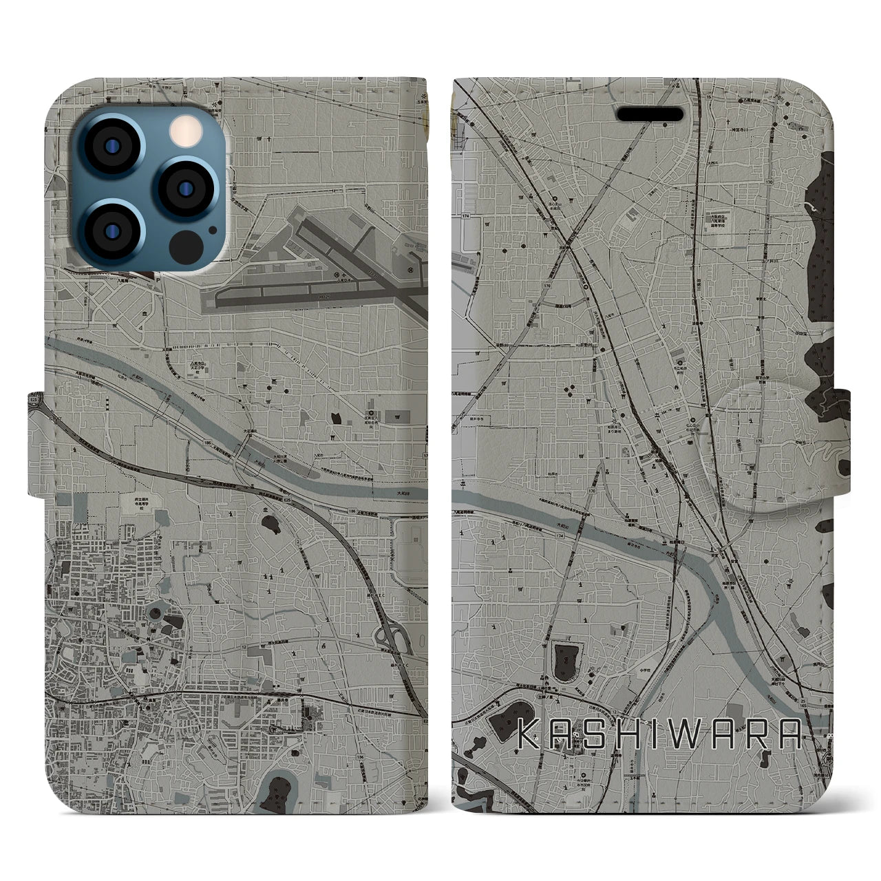 【柏原(大阪府)】地図柄iPhoneケース(手帳タイプ)