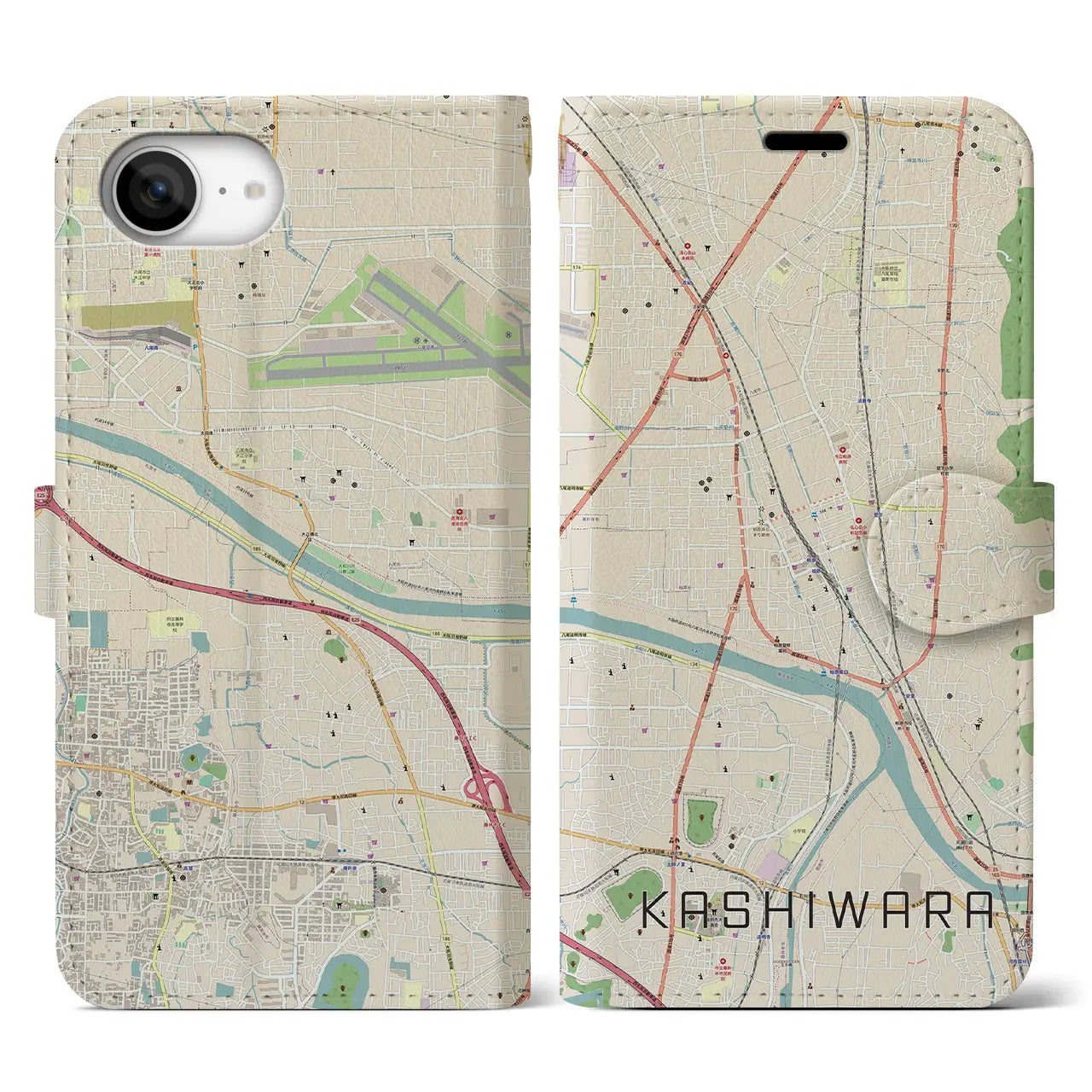 【柏原(大阪府)】地図柄iPhoneケース(手帳タイプ)