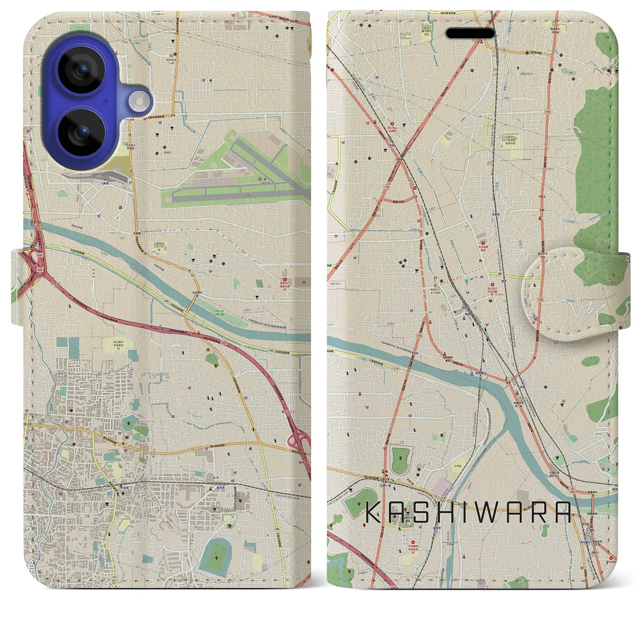 【柏原(大阪府)】地図柄iPhoneケース(手帳タイプ)ナチュラル・iPhone 16 Pro Max 用