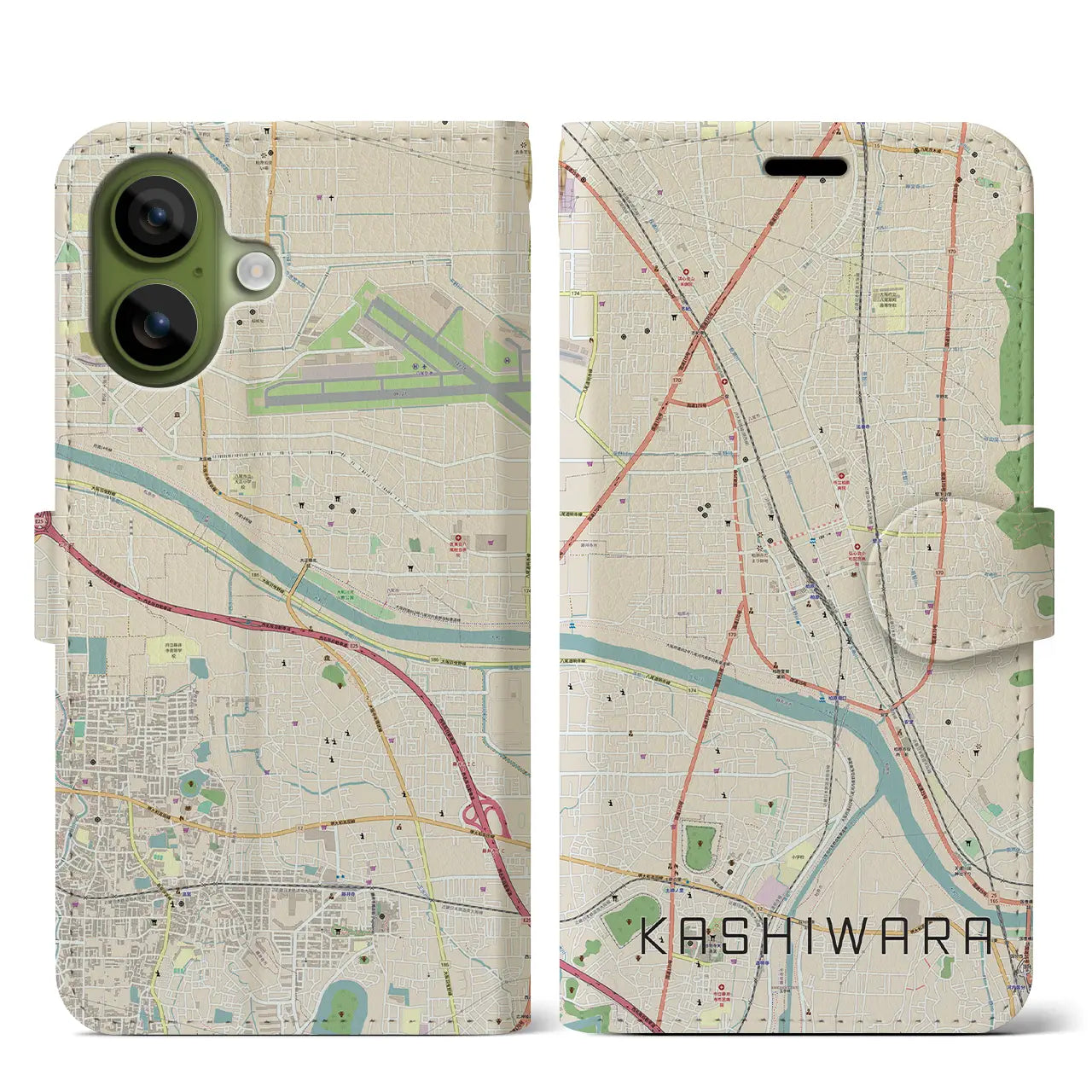 【柏原(大阪府)】地図柄iPhoneケース(手帳タイプ)