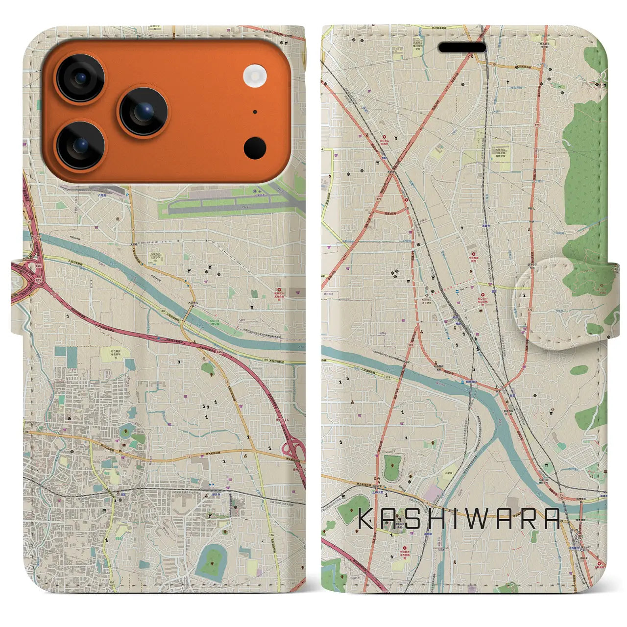 【柏原(大阪府)】地図柄iPhoneケース(手帳タイプ)