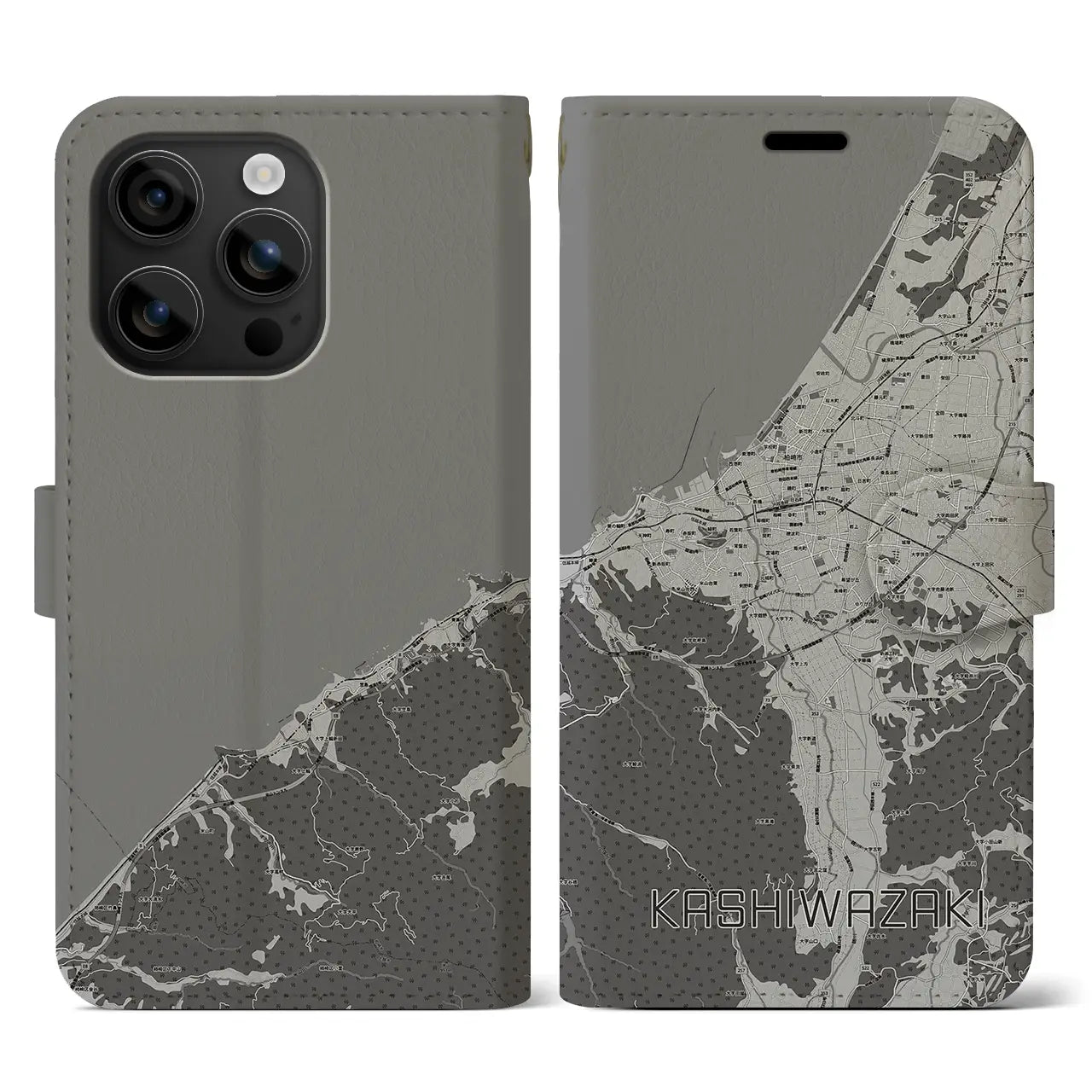 【柏崎(新潟県)】地図柄iPhoneケース(手帳タイプ)モノトーン・iPhone 16 用