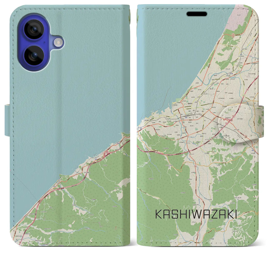 【柏崎(新潟県)】地図柄iPhoneケース(手帳タイプ)ナチュラル・iPhone 16 Pro Max 用