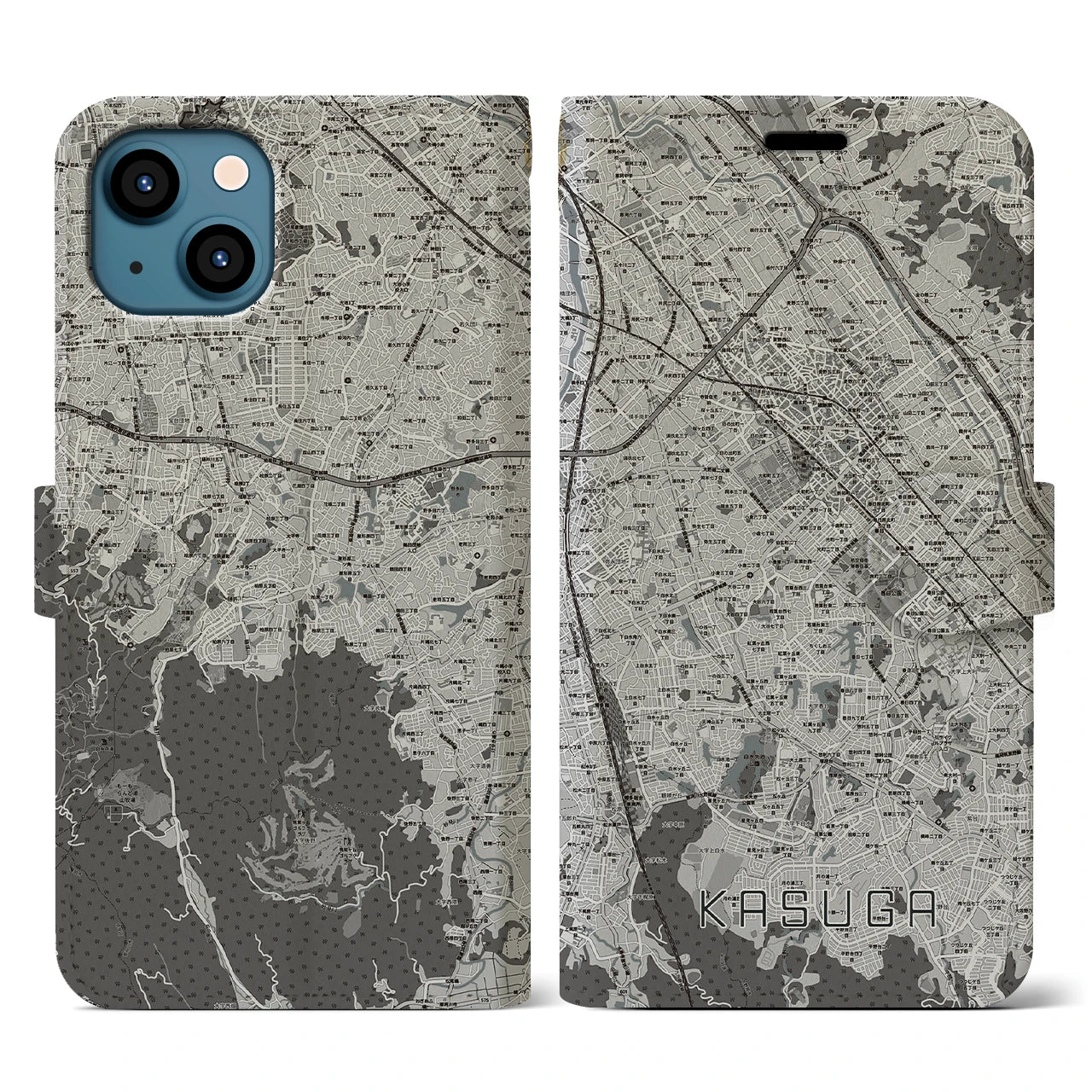 【春日(福岡県)】地図柄iPhoneケース(手帳タイプ)