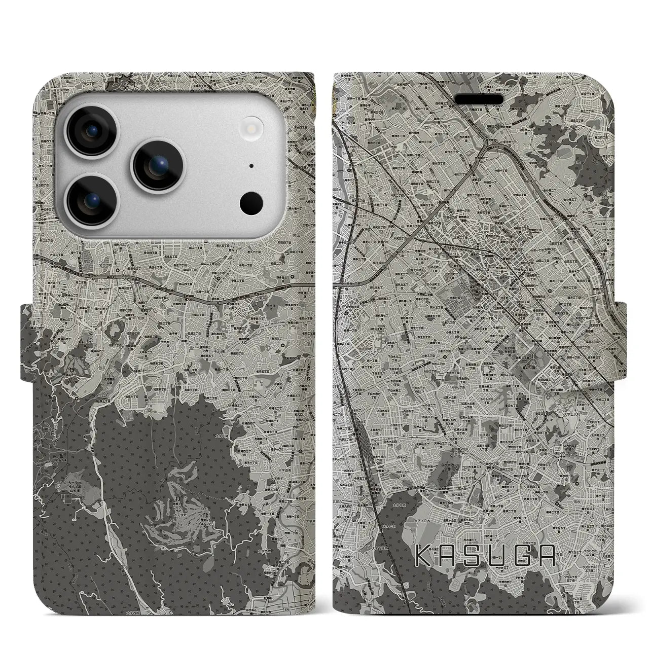 【春日(福岡県)】地図柄iPhoneケース(手帳タイプ)