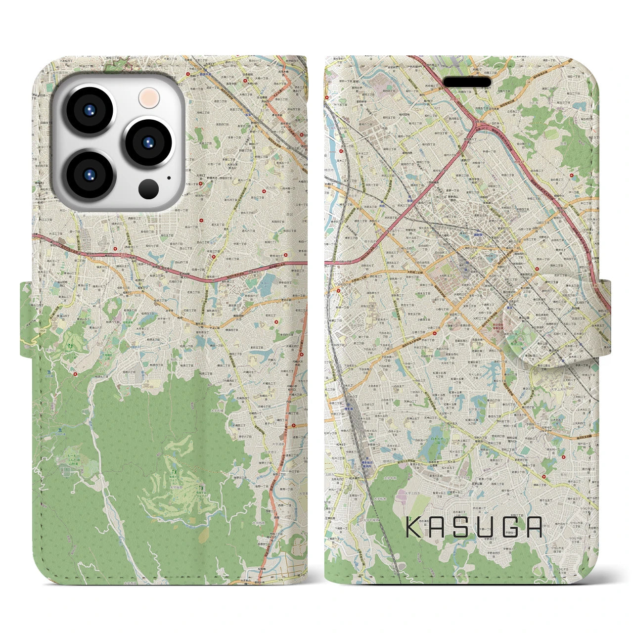 【春日(福岡県)】地図柄iPhoneケース(手帳タイプ)