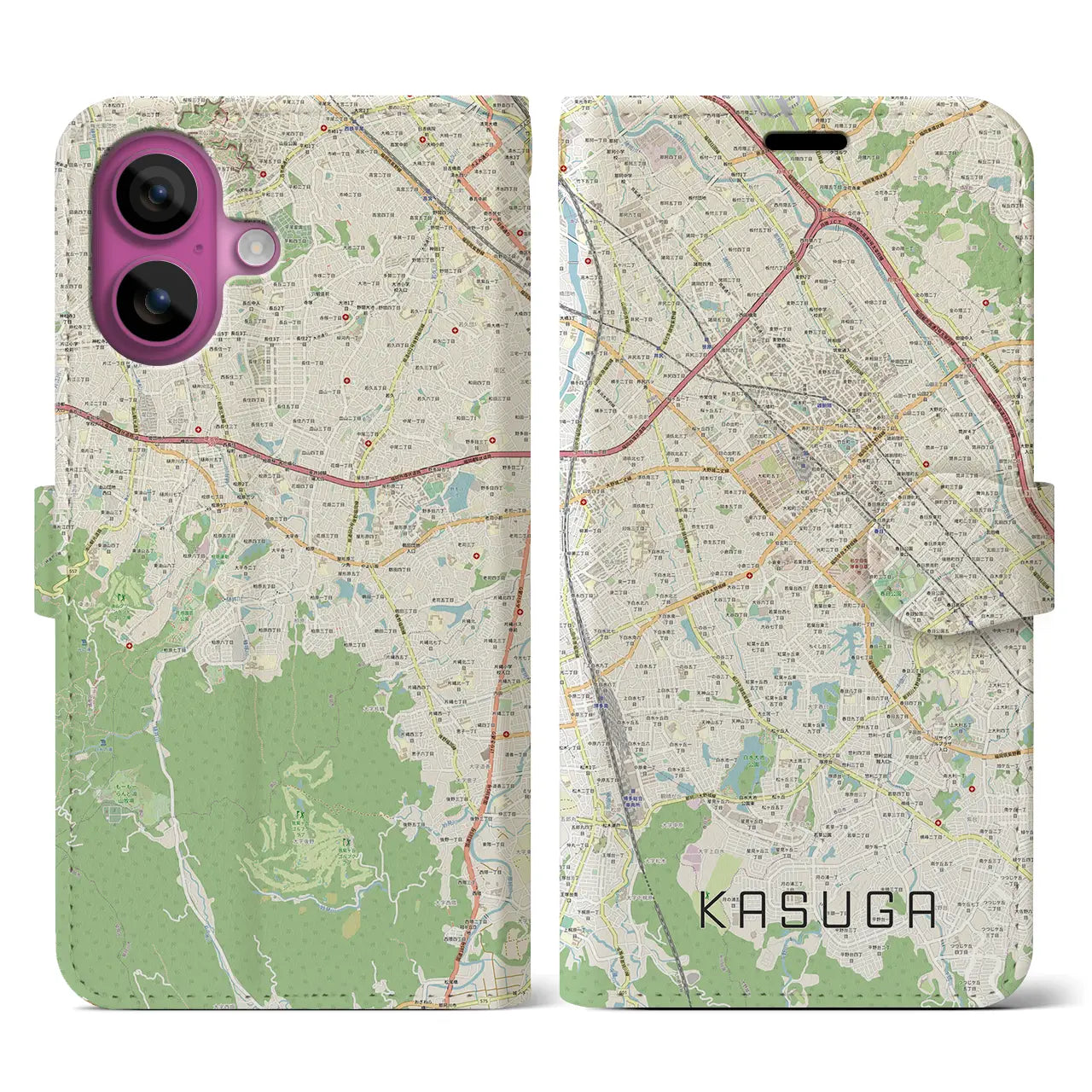 【春日(福岡県)】地図柄iPhoneケース(手帳タイプ)