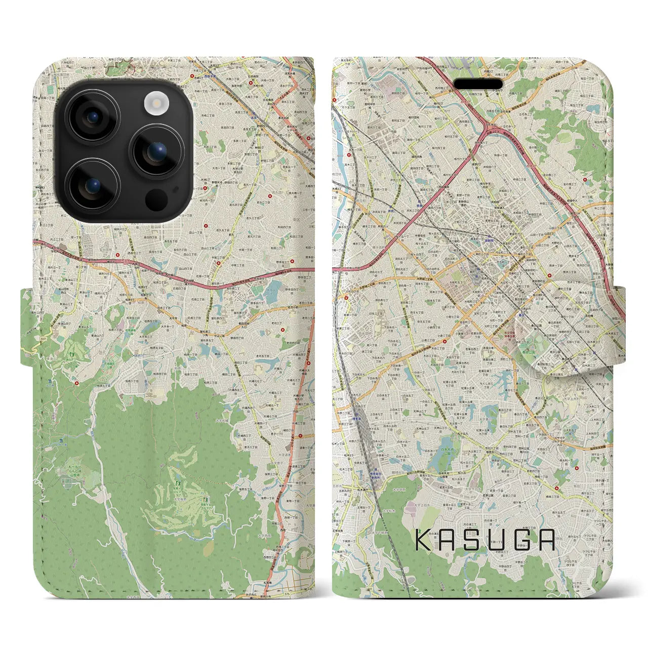 【春日(福岡県)】地図柄iPhoneケース(手帳タイプ)ナチュラル・iPhone 16 用