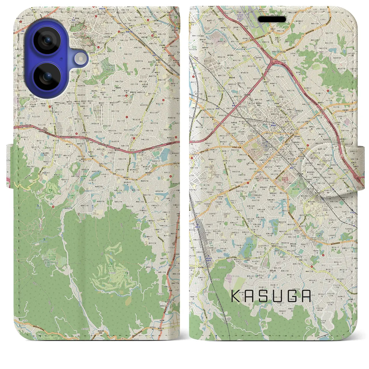 【春日(福岡県)】地図柄iPhoneケース(手帳タイプ)ナチュラル・iPhone 16 Pro Max 用