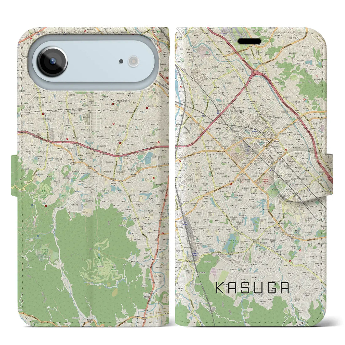 【春日(福岡県)】地図柄iPhoneケース(手帳タイプ)ナチュラル・iPhone 17 Pro Max 用