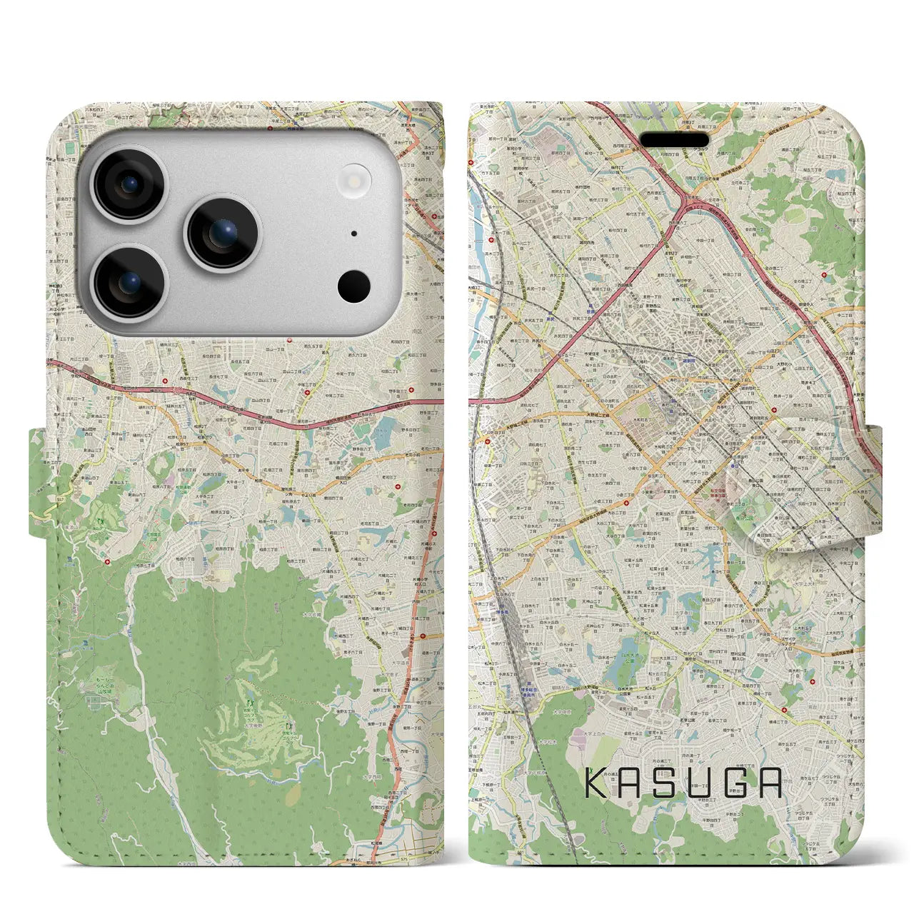 【春日(福岡県)】地図柄iPhoneケース(手帳タイプ)