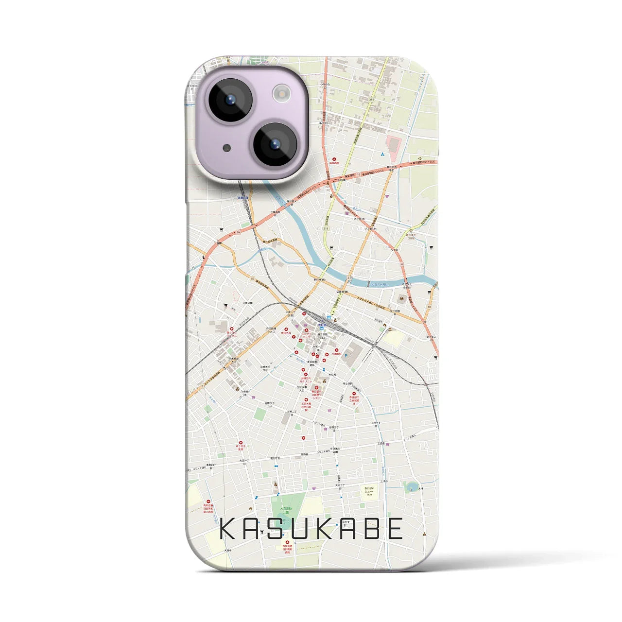 【春日部(埼玉県)】地図柄iPhoneケース(バックカバータイプ)