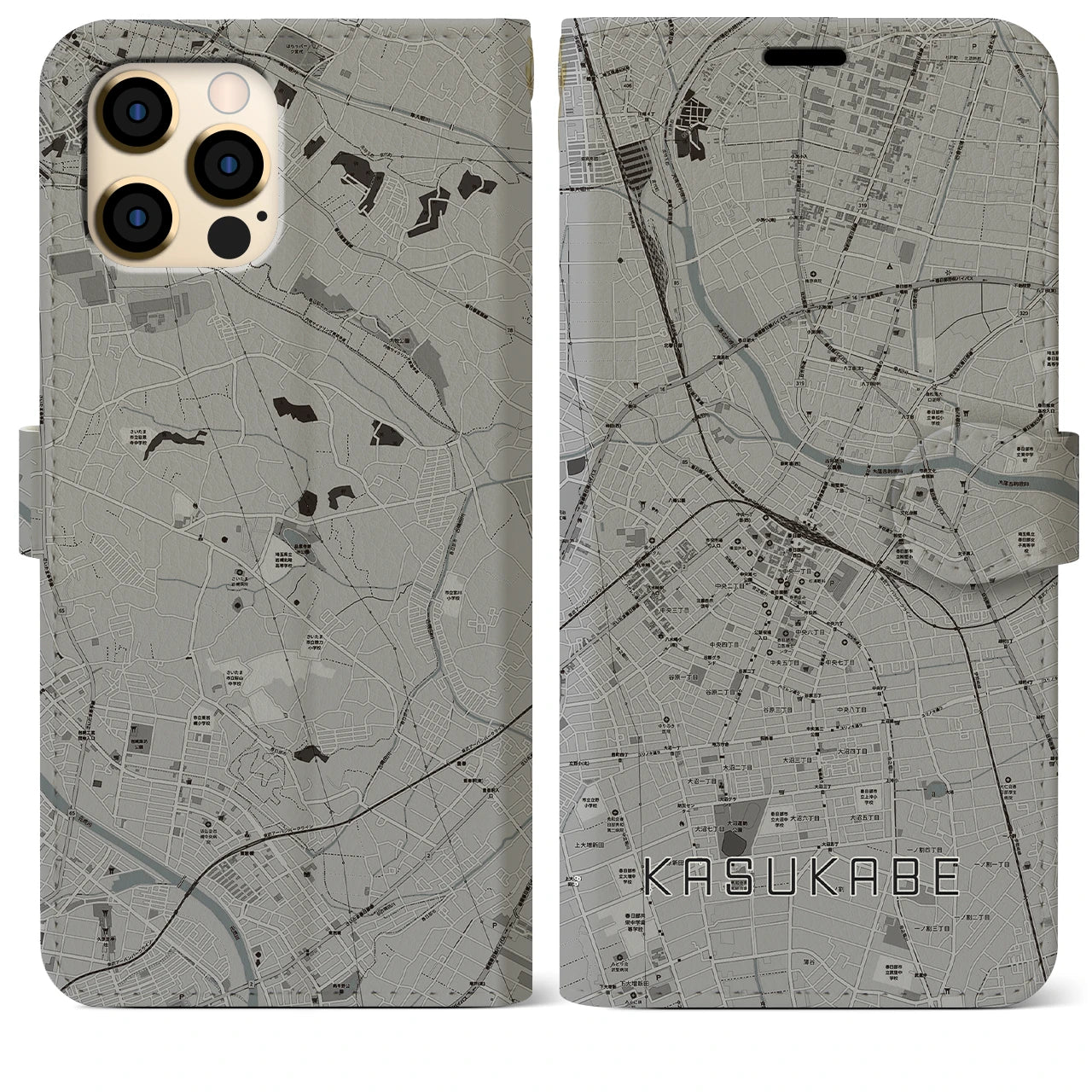 【春日部(埼玉県)】地図柄iPhoneケース(手帳タイプ)