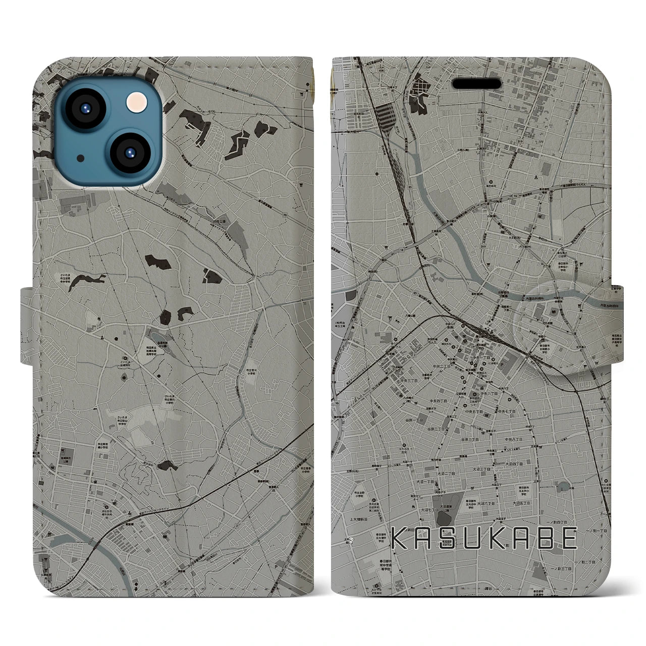 【春日部(埼玉県)】地図柄iPhoneケース(手帳タイプ)