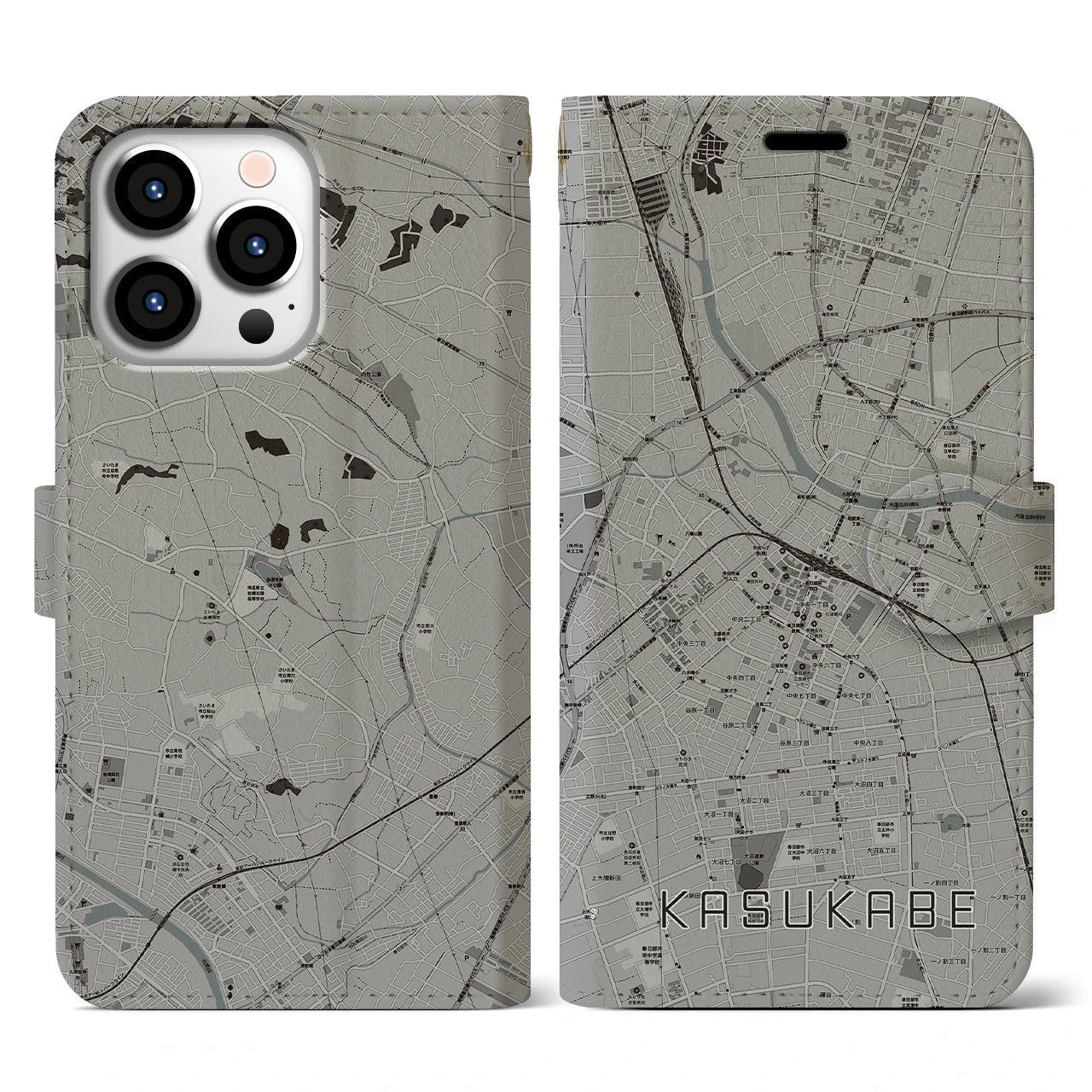 【春日部(埼玉県)】地図柄iPhoneケース(手帳タイプ)