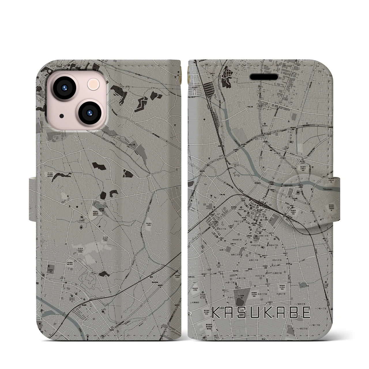 【春日部(埼玉県)】地図柄iPhoneケース(手帳タイプ)