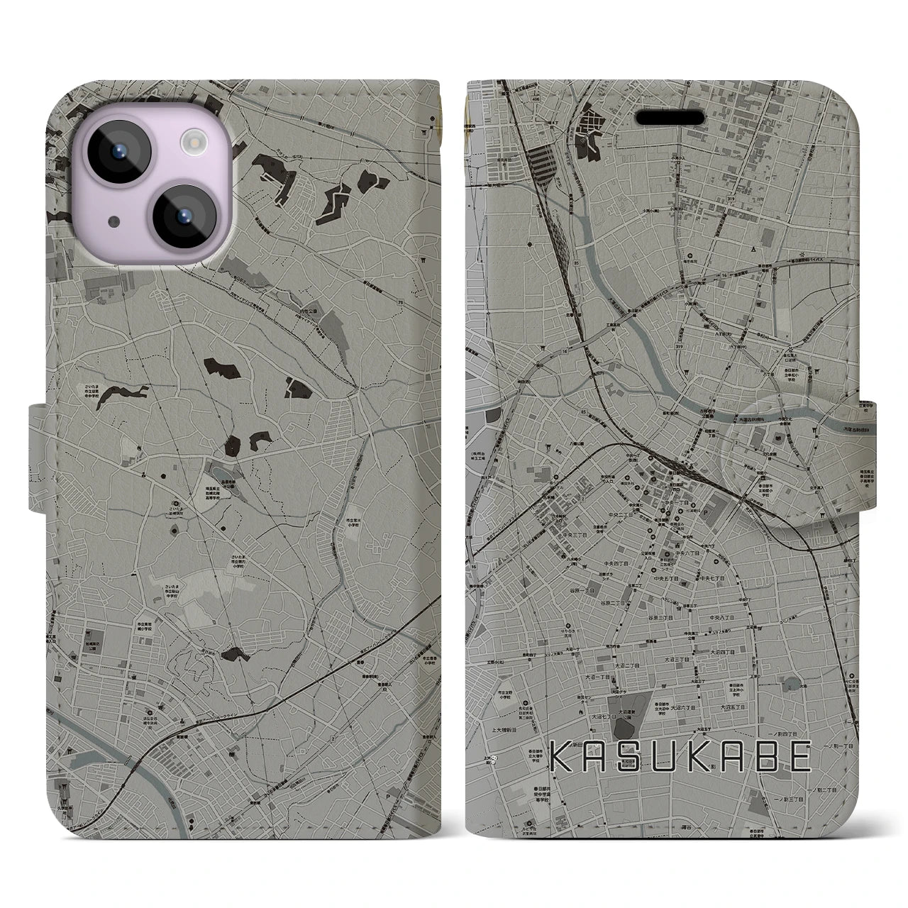 【春日部(埼玉県)】地図柄iPhoneケース(手帳タイプ)