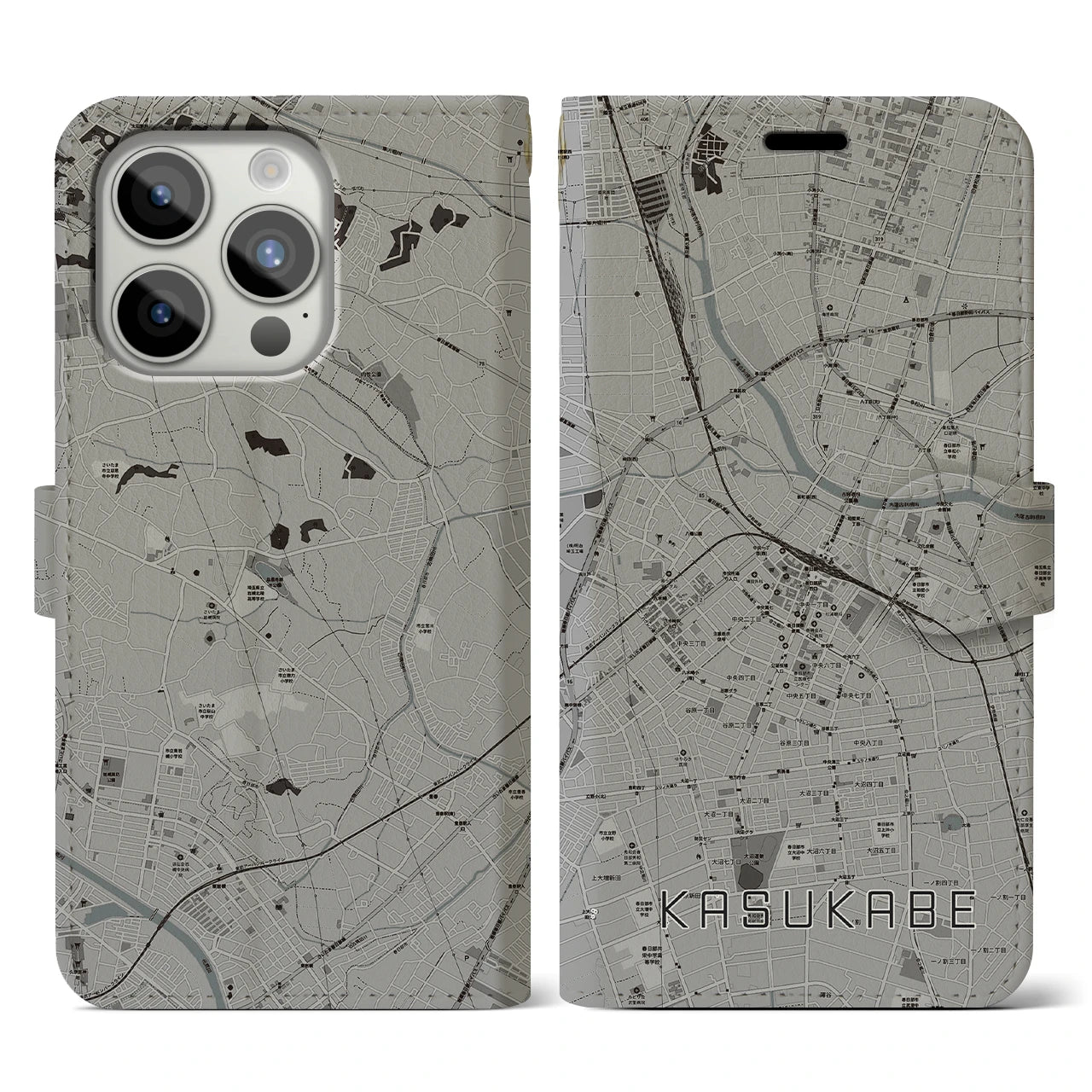 【春日部(埼玉県)】地図柄iPhoneケース(手帳タイプ)