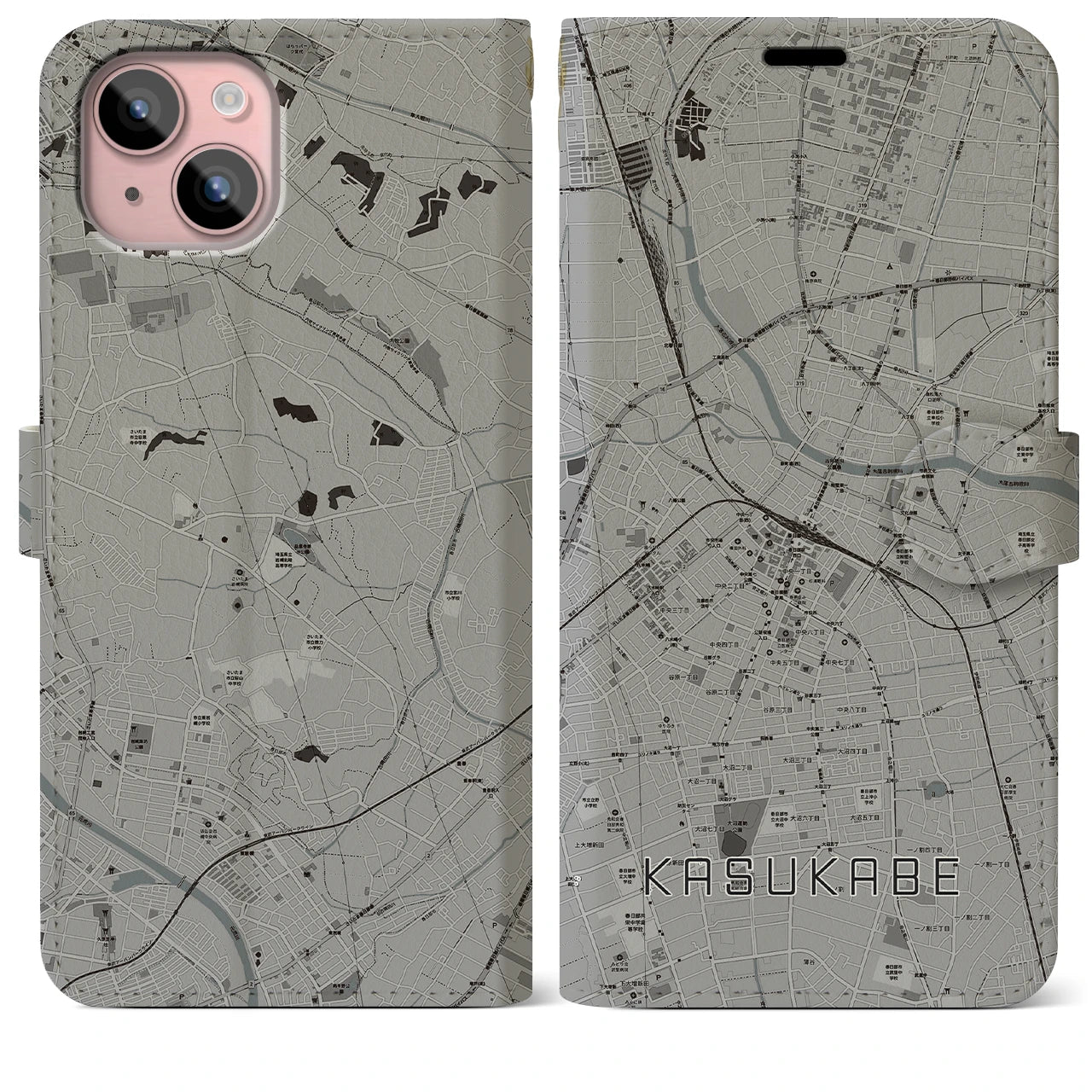 【春日部(埼玉県)】地図柄iPhoneケース(手帳タイプ)