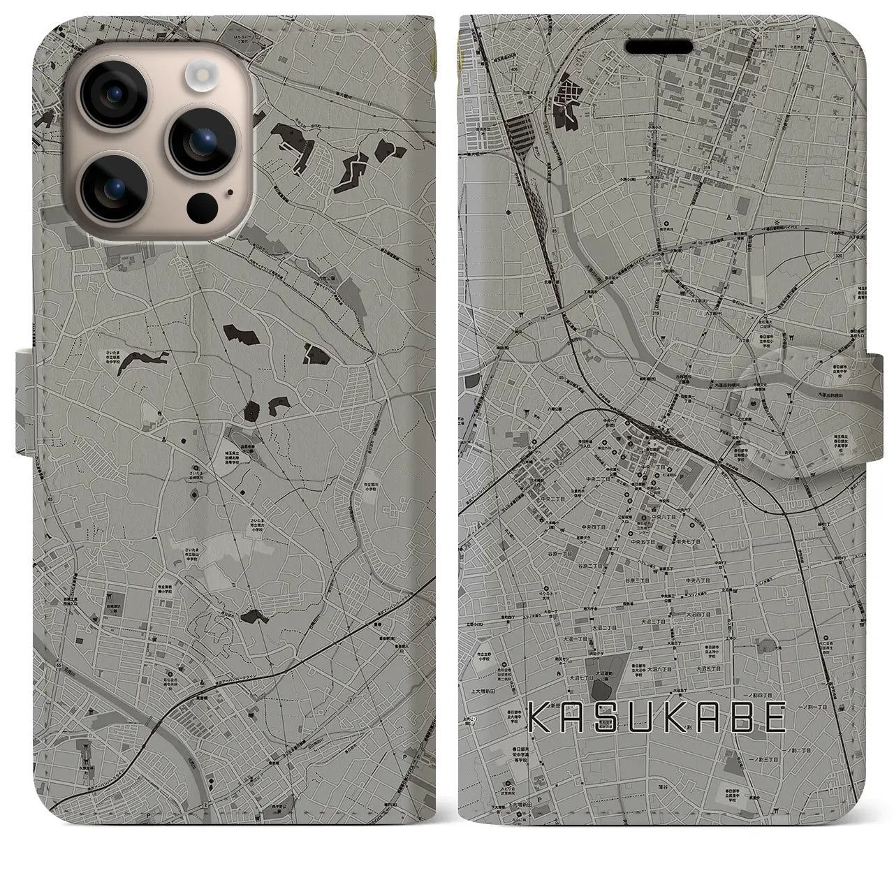 【春日部(埼玉県)】地図柄iPhoneケース(手帳タイプ)