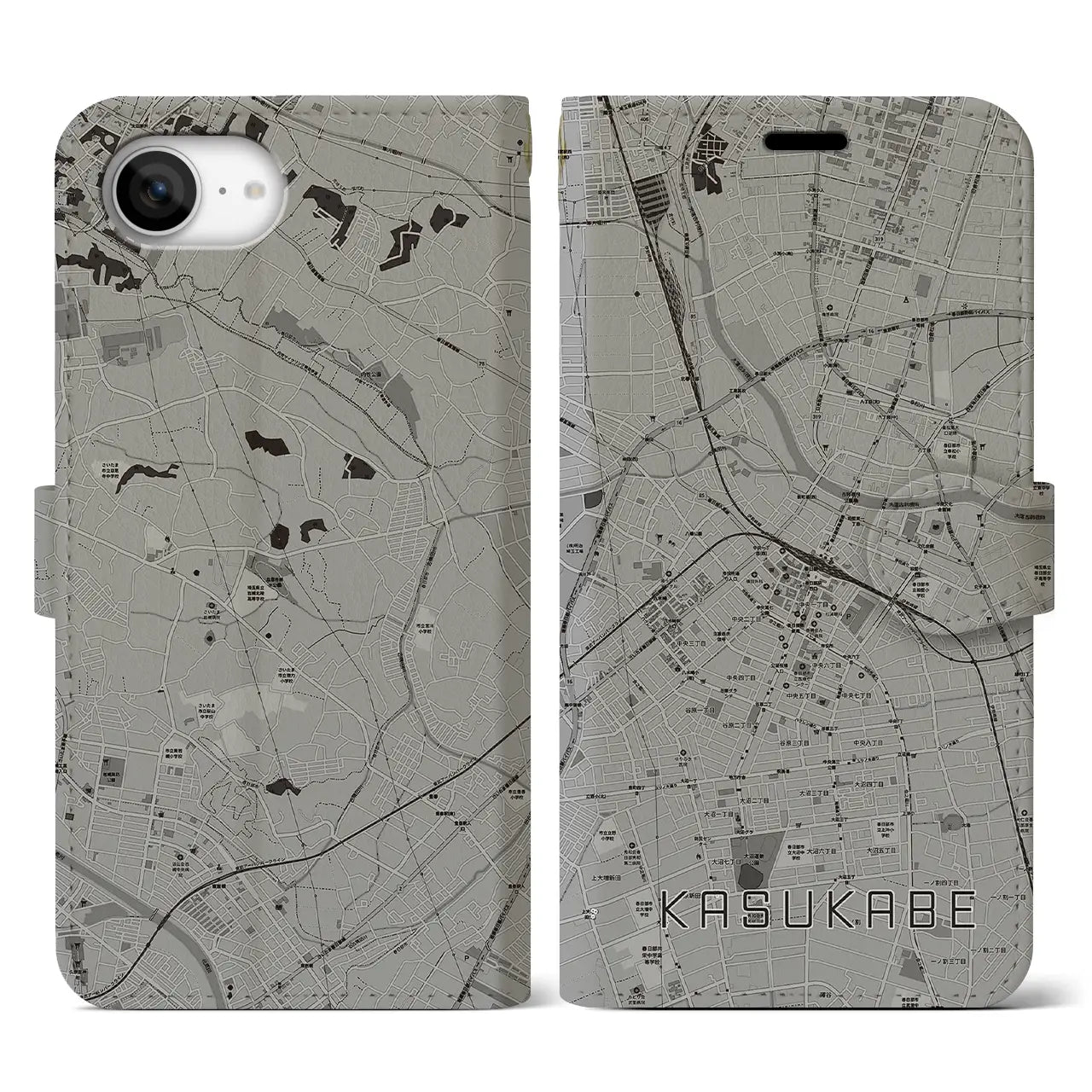 【春日部(埼玉県)】地図柄iPhoneケース(手帳タイプ)