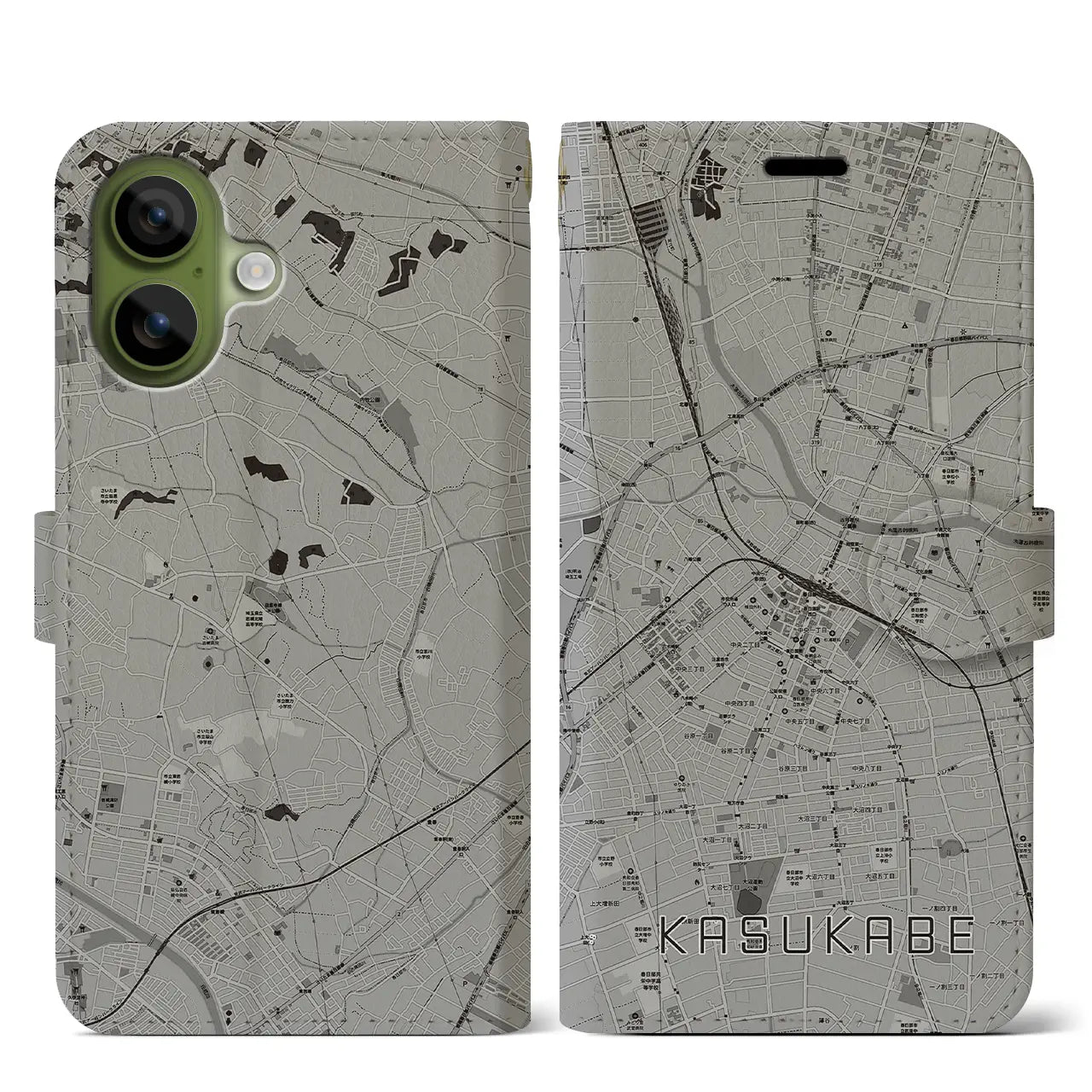 【春日部(埼玉県)】地図柄iPhoneケース(手帳タイプ)