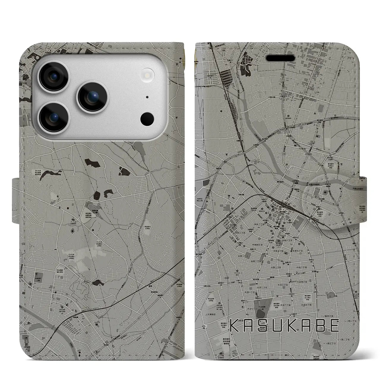 【春日部(埼玉県)】地図柄iPhoneケース(手帳タイプ)