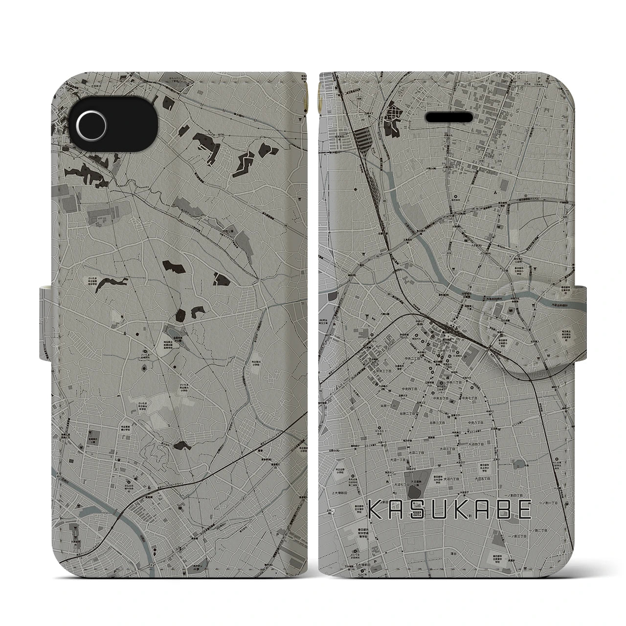 【春日部(埼玉県)】地図柄iPhoneケース(手帳タイプ)