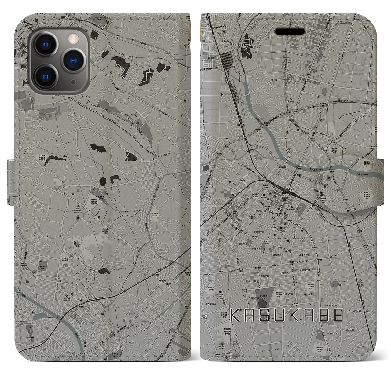 【春日部(埼玉県)】地図柄iPhoneケース(手帳タイプ)