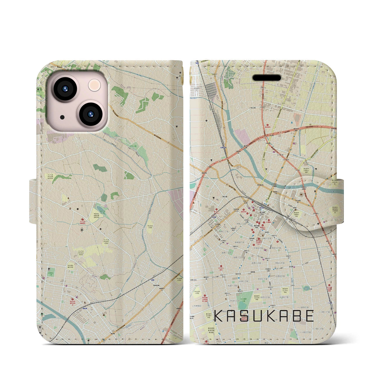 【春日部(埼玉県)】地図柄iPhoneケース(手帳タイプ)