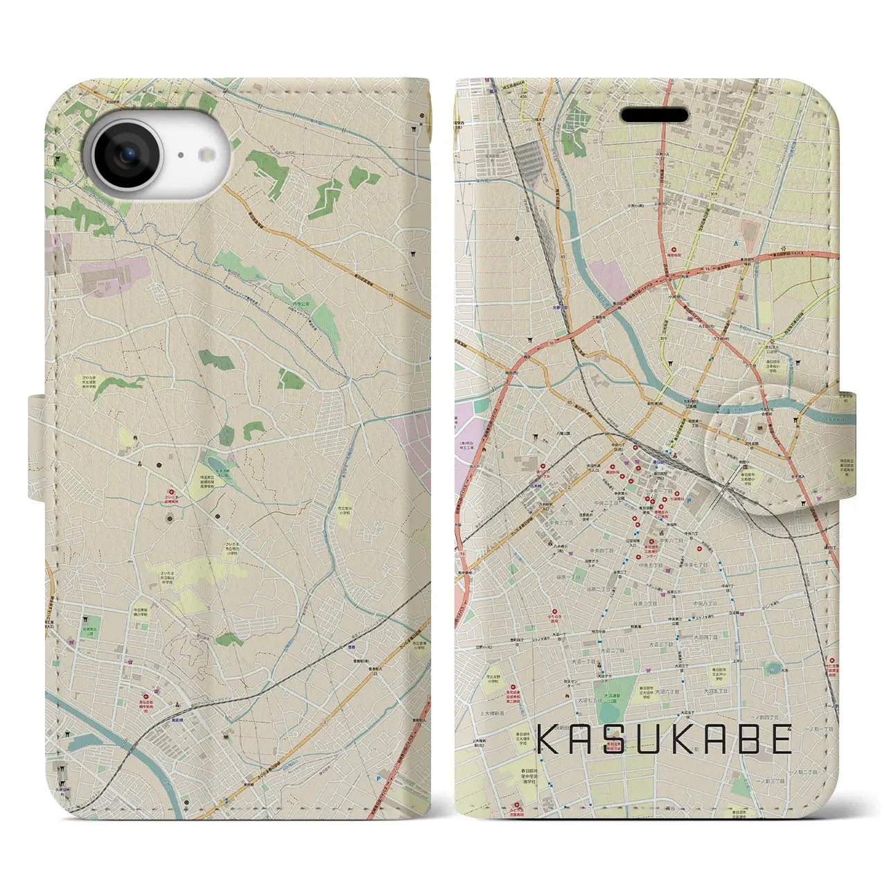 【春日部(埼玉県)】地図柄iPhoneケース(手帳タイプ)