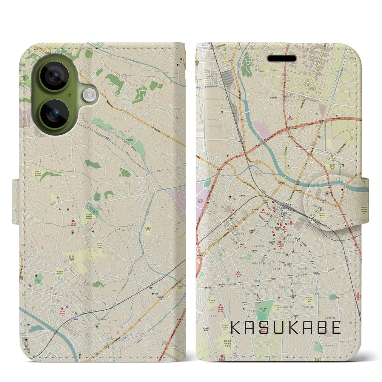 【春日部(埼玉県)】地図柄iPhoneケース(手帳タイプ)