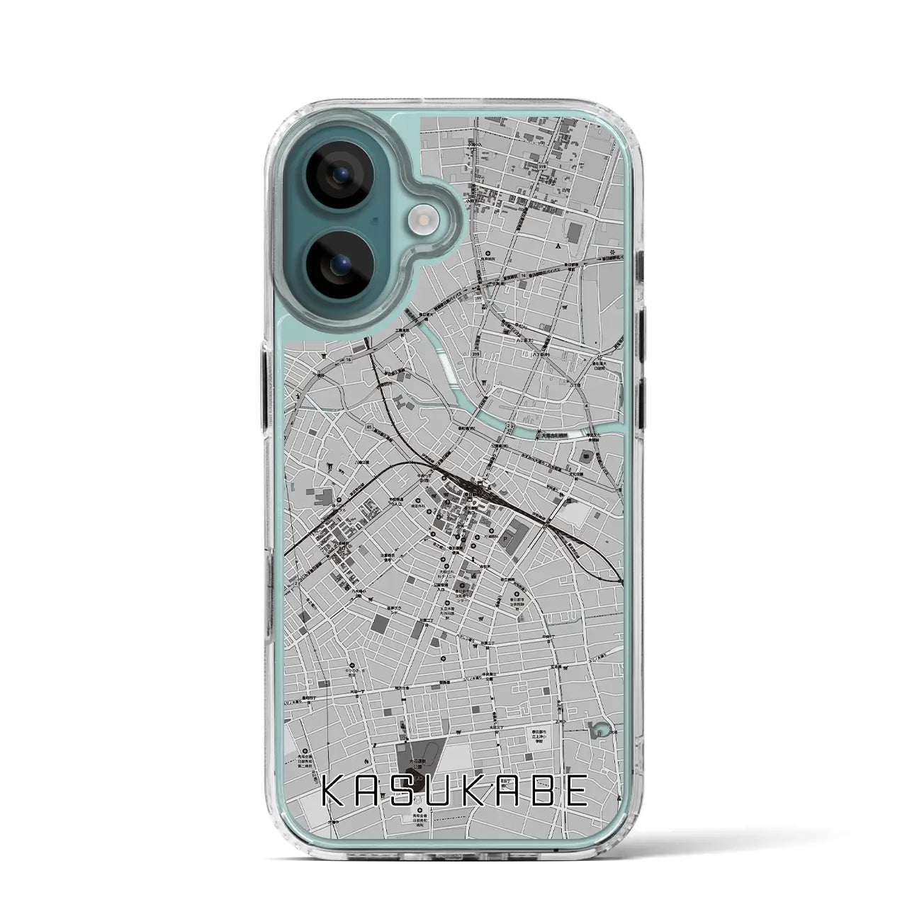 【春日部(埼玉県)】地図柄iPhoneケース(MagSafeタイプ)モノトーン・iPhone 16 Pro 用