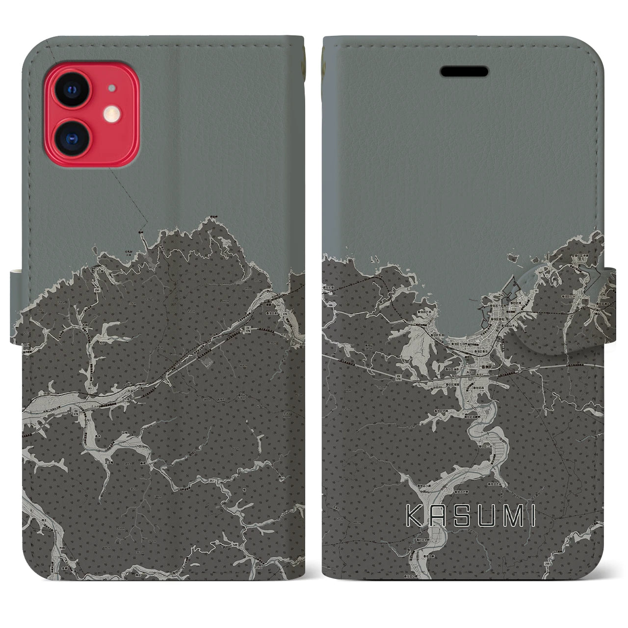 【香住(兵庫県)】地図柄iPhoneケース(手帳タイプ)モノトーン・iPhone 11 用