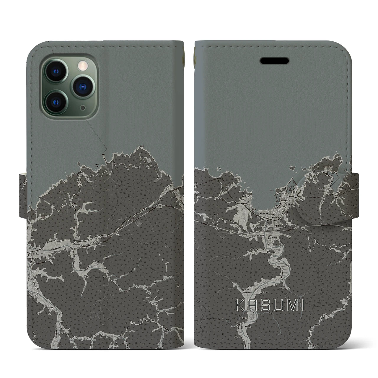 【香住(兵庫県)】地図柄iPhoneケース(手帳タイプ)モノトーン・iPhone 11 Pro 用