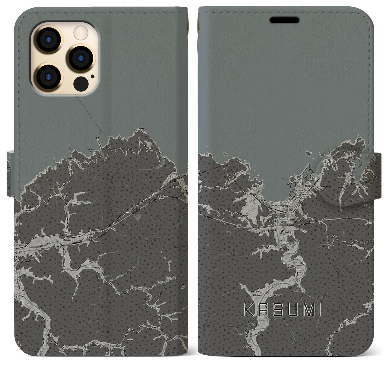 【香住(兵庫県)】地図柄iPhoneケース(手帳タイプ)モノトーン・iPhone 12 Pro Max 用