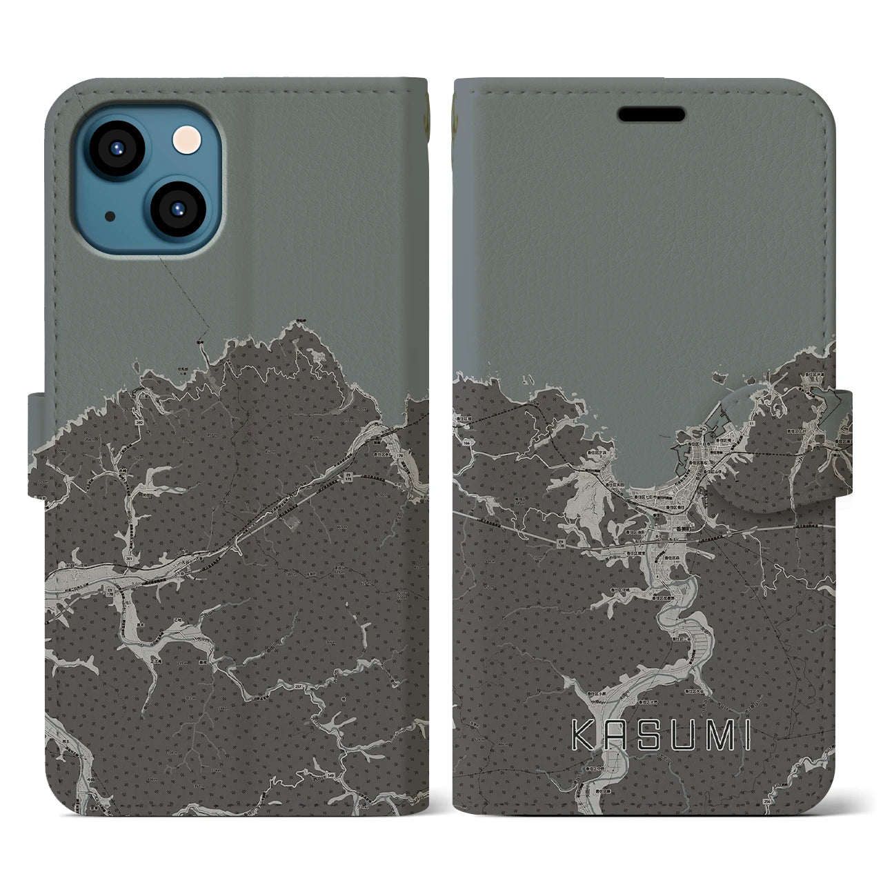 【香住(兵庫県)】地図柄iPhoneケース(手帳タイプ)モノトーン・iPhone 13 用