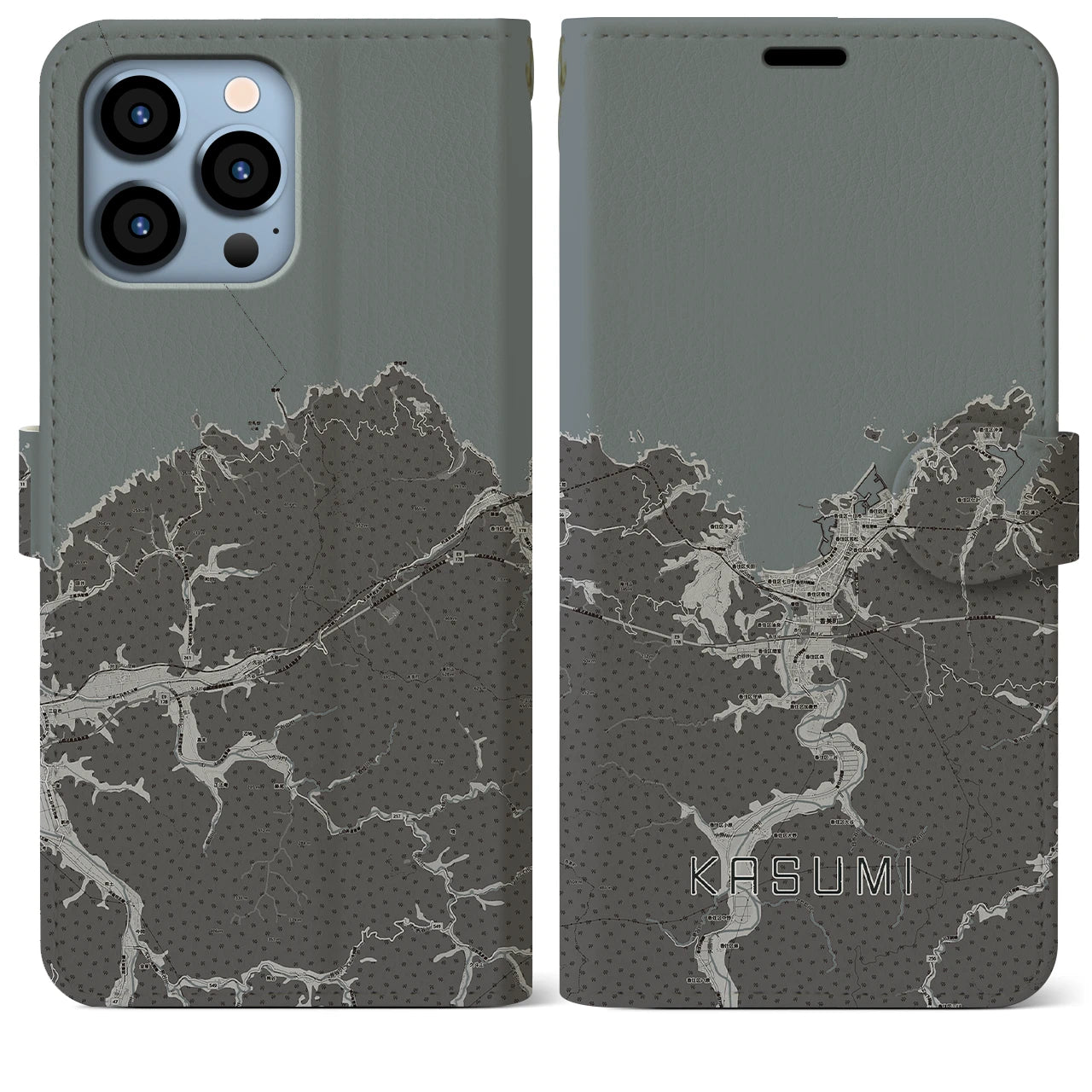 【香住(兵庫県)】地図柄iPhoneケース(手帳タイプ)モノトーン・iPhone 13 Pro Max 用