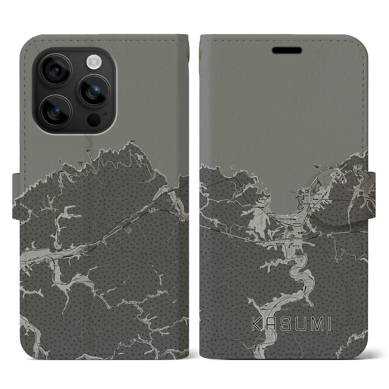 【香住(兵庫県)】地図柄iPhoneケース(手帳タイプ)モノトーン・iPhone 16 用