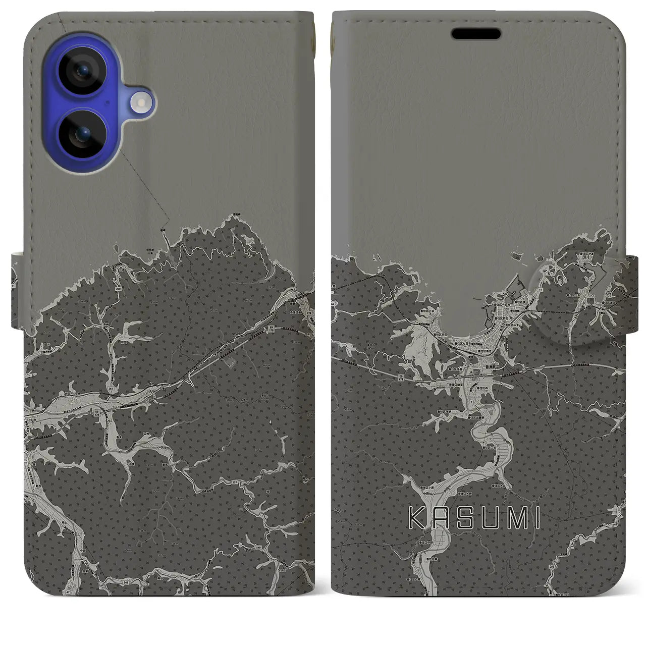 【香住(兵庫県)】地図柄iPhoneケース(手帳タイプ)モノトーン・iPhone 16 Pro Max 用