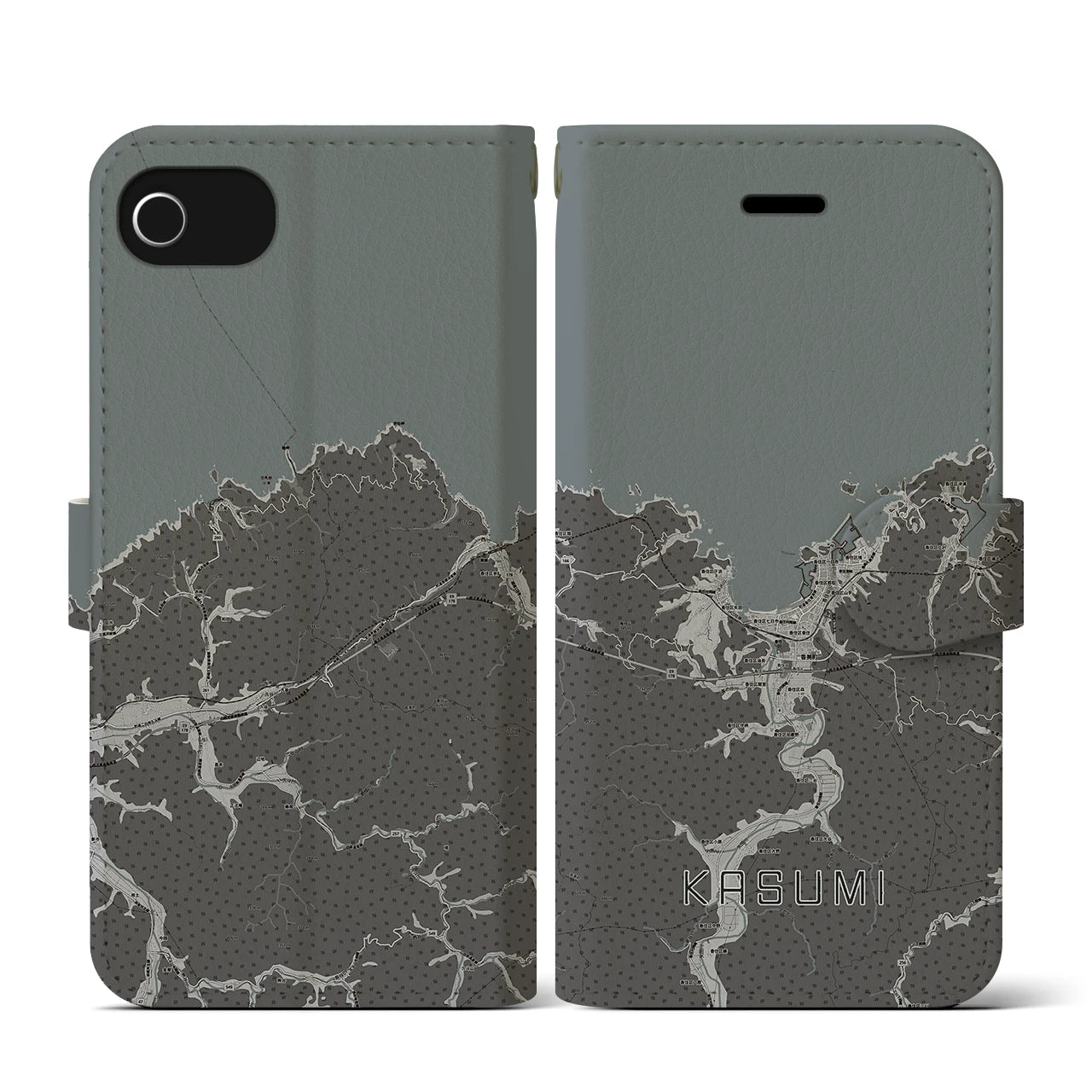 【香住(兵庫県)】地図柄iPhoneケース(手帳タイプ)モノトーン・iPhone SE(第3 / 第2世代) / 8 / 7 / 6s / 6 用