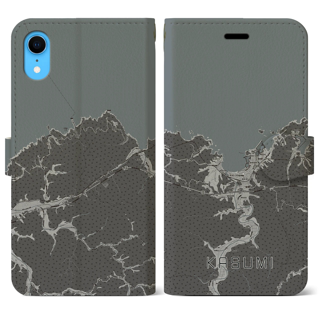 【香住(兵庫県)】地図柄iPhoneケース(手帳タイプ)モノトーン・iPhone XR 用