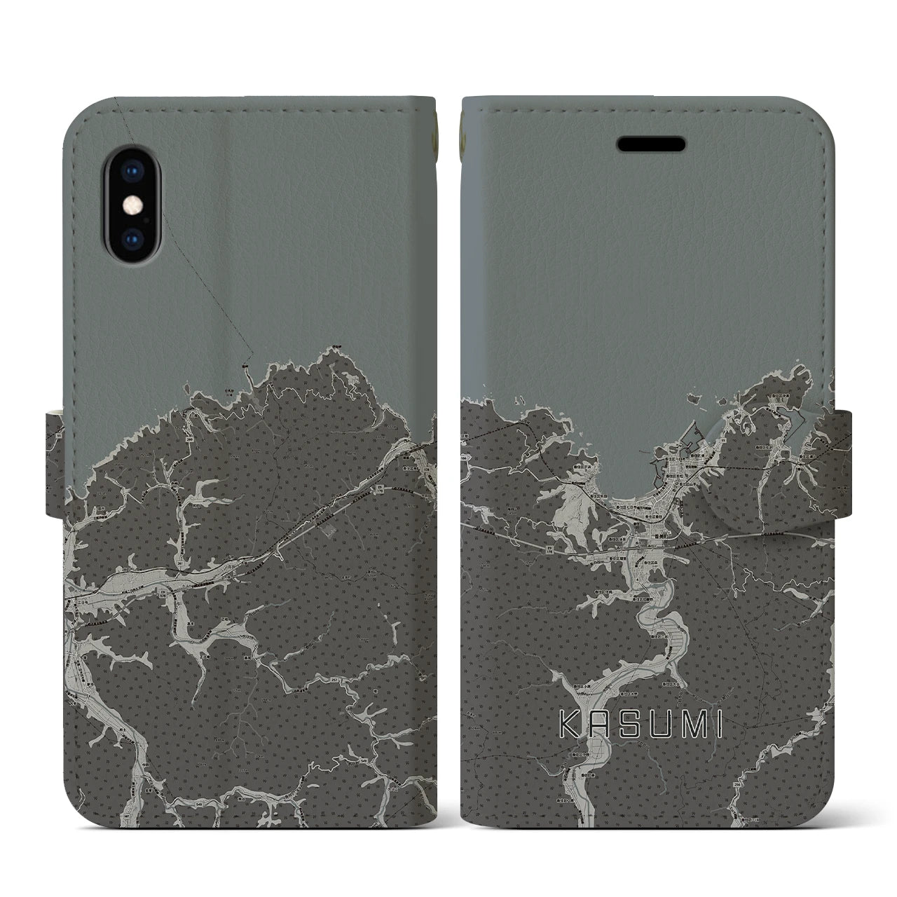 【香住(兵庫県)】地図柄iPhoneケース(手帳タイプ)モノトーン・iPhone XS / X 用