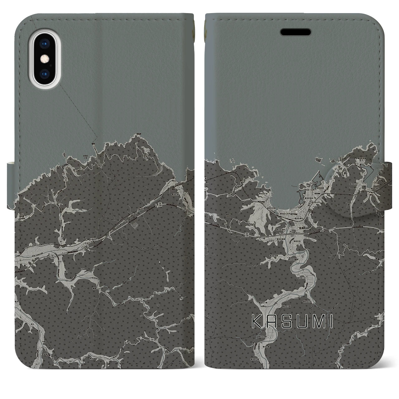 【香住(兵庫県)】地図柄iPhoneケース(手帳タイプ)モノトーン・iPhone XS Max 用