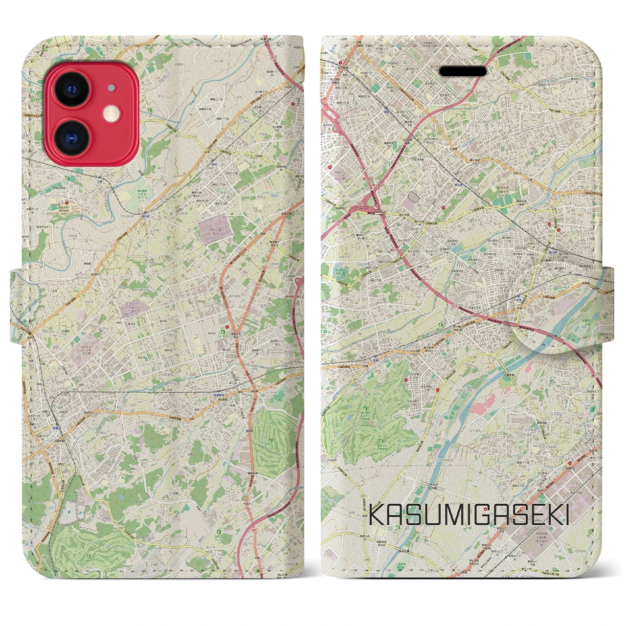 【霞ヶ関(埼玉県)】地図柄iPhoneケース(手帳タイプ)ナチュラル・iPhone 11 用