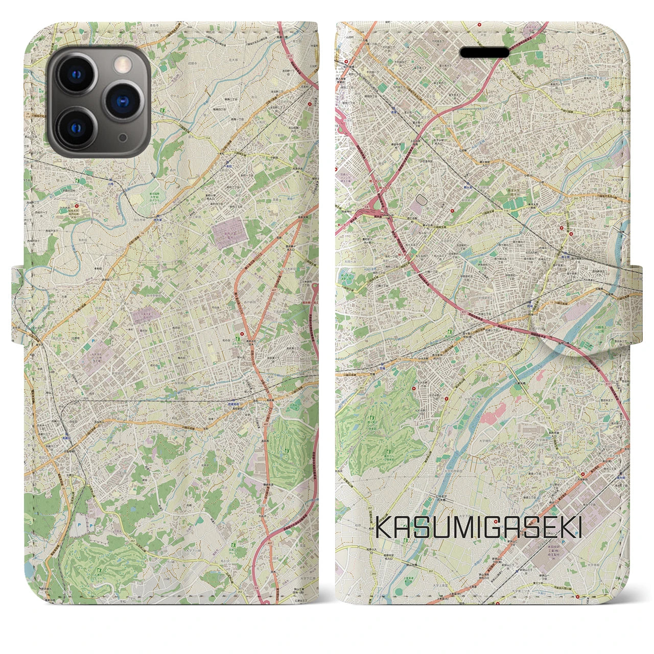 【霞ヶ関(埼玉県)】地図柄iPhoneケース(手帳タイプ)ナチュラル・iPhone 11 Pro Max 用