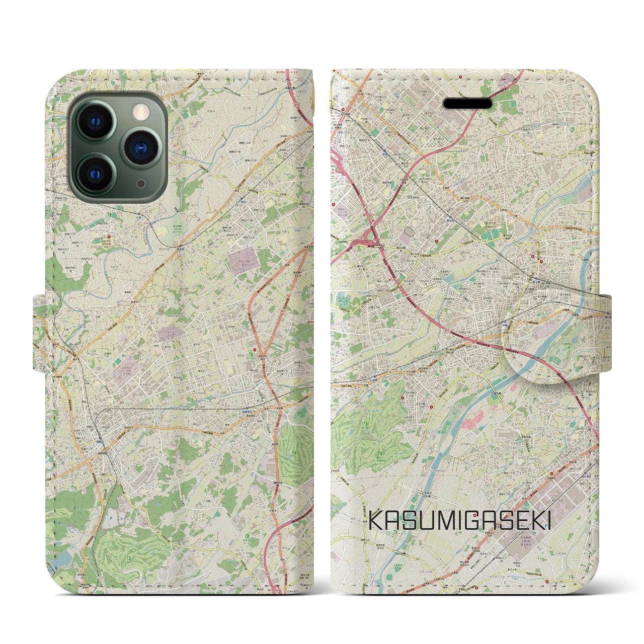 【霞ヶ関(埼玉県)】地図柄iPhoneケース(手帳タイプ)ナチュラル・iPhone 11 Pro 用