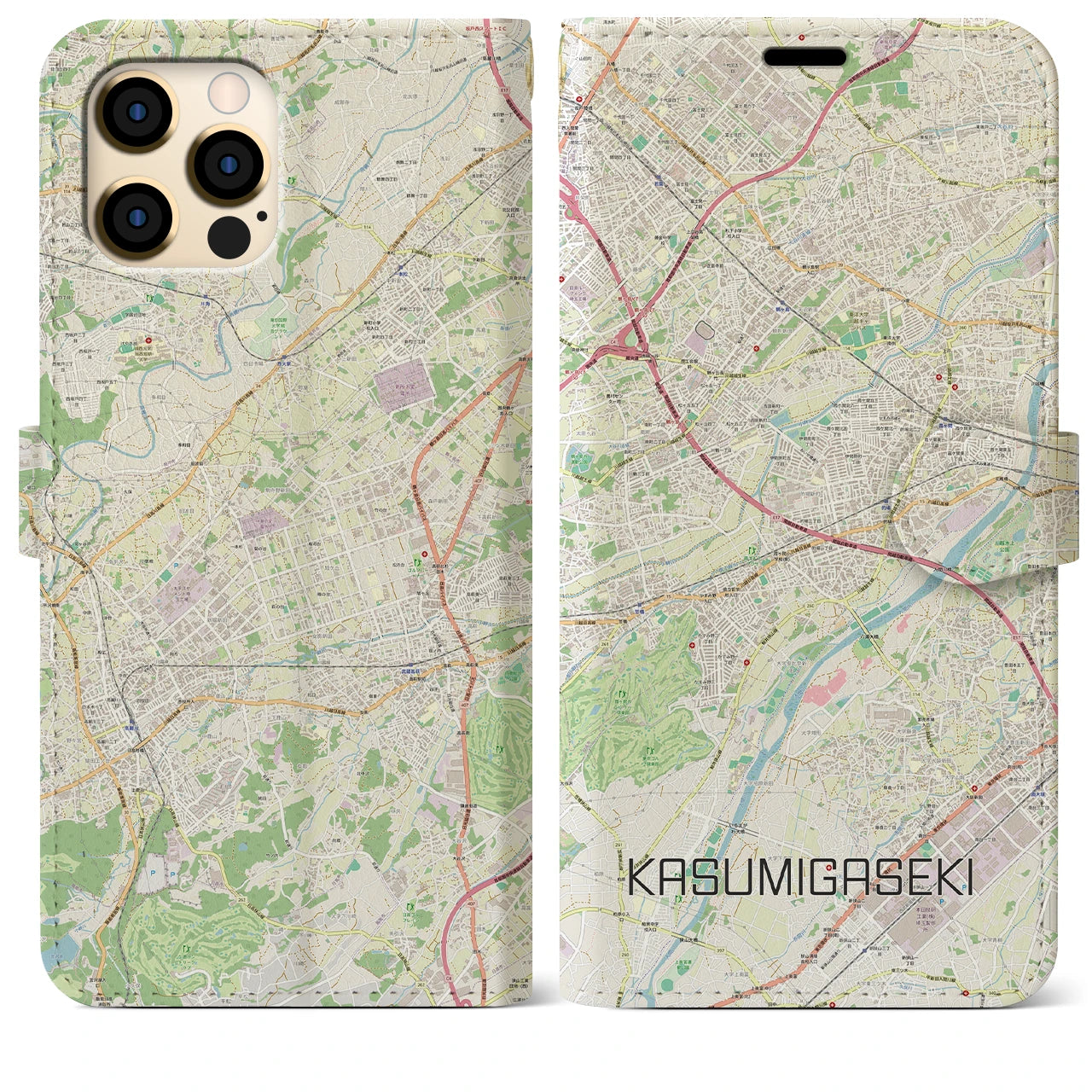 【霞ヶ関(埼玉県)】地図柄iPhoneケース(手帳タイプ)ナチュラル・iPhone 12 Pro Max 用