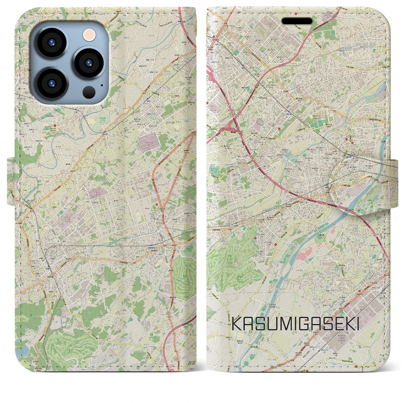 【霞ヶ関(埼玉県)】地図柄iPhoneケース(手帳タイプ)ナチュラル・iPhone 13 Pro Max 用